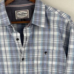 Flag & Anthem Men’s XL Button Up shirt, Blue Cross Check Cotton Pocket L/S Cuffs